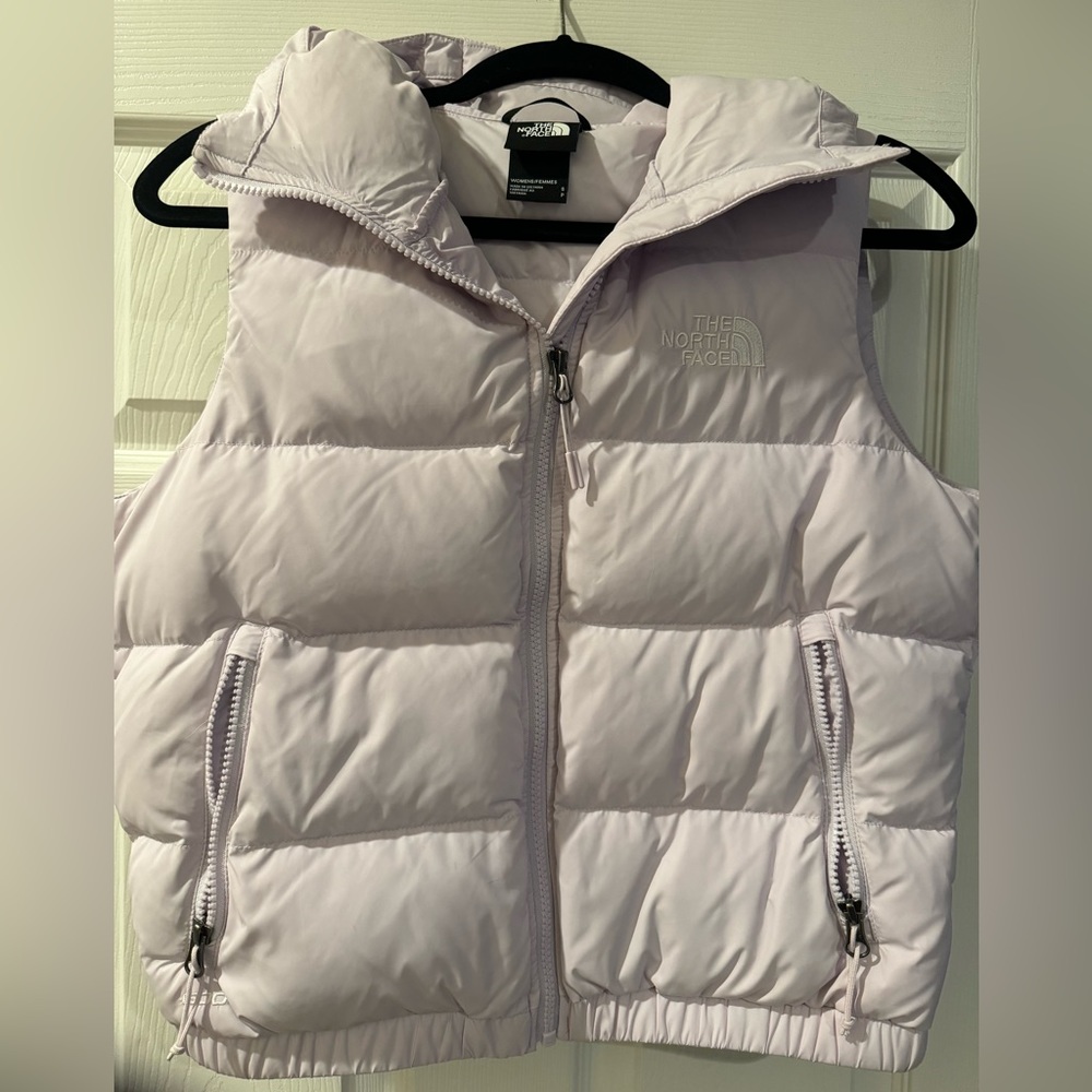 Women’s lilac North Face down vest, size small
